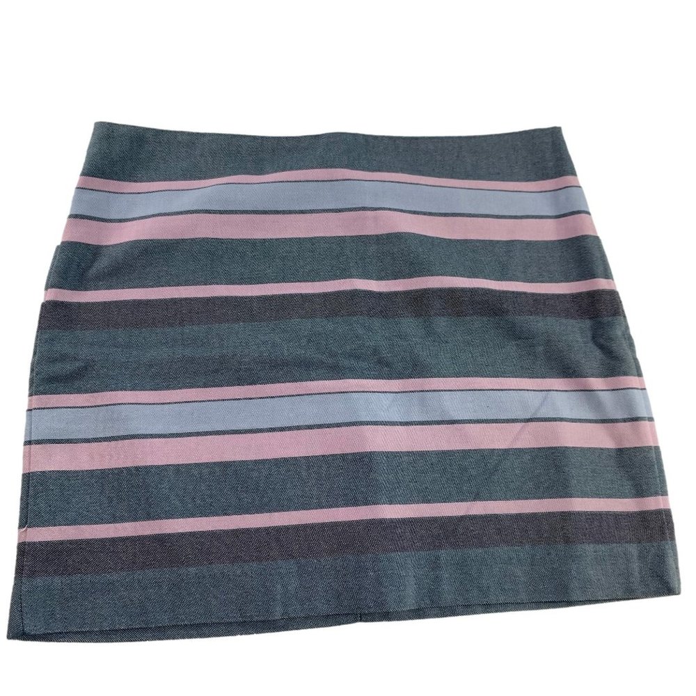 Gap Womens Mini Skirt Size 4 Blue Pink Stripe Short Pencil Lined Cotton Blend